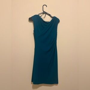 EUC Suzi Chin for Maggy Boutique Ruched Teal Dress